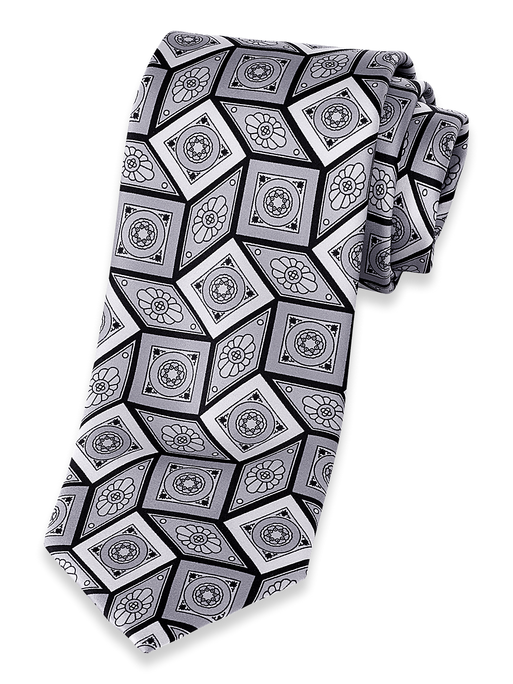 Product Image of Medallion Printed Italian Silk Tie-Silver