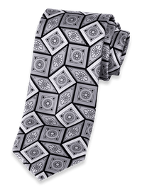 Medallion Printed Italian Silk Tie - Silver