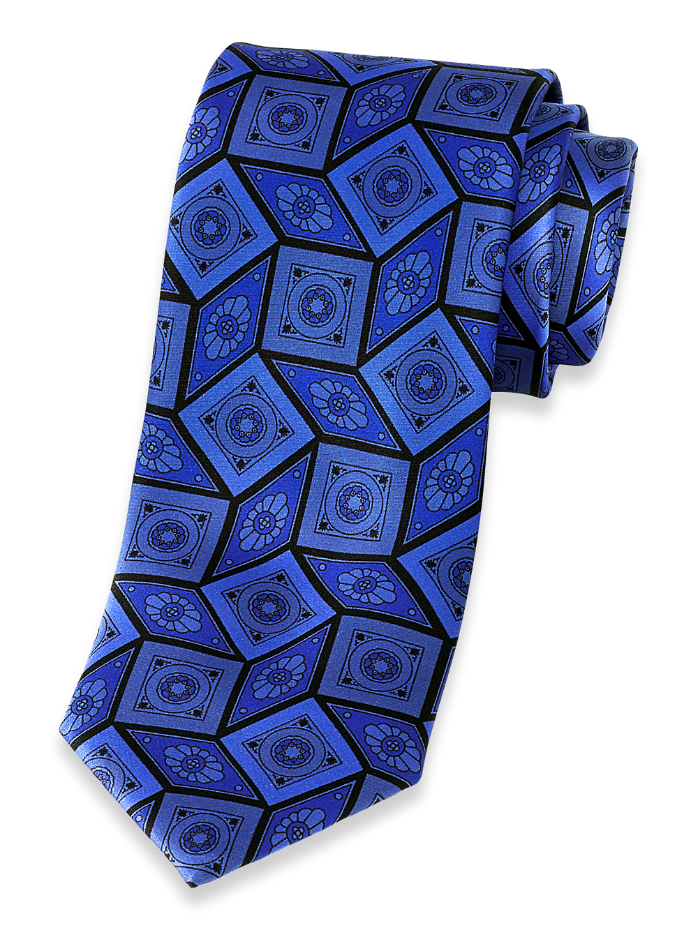 Product Image of Medallion Printed Italian Silk Tie-Blue