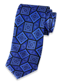 Medallion Printed Italian Silk Tie - Blue