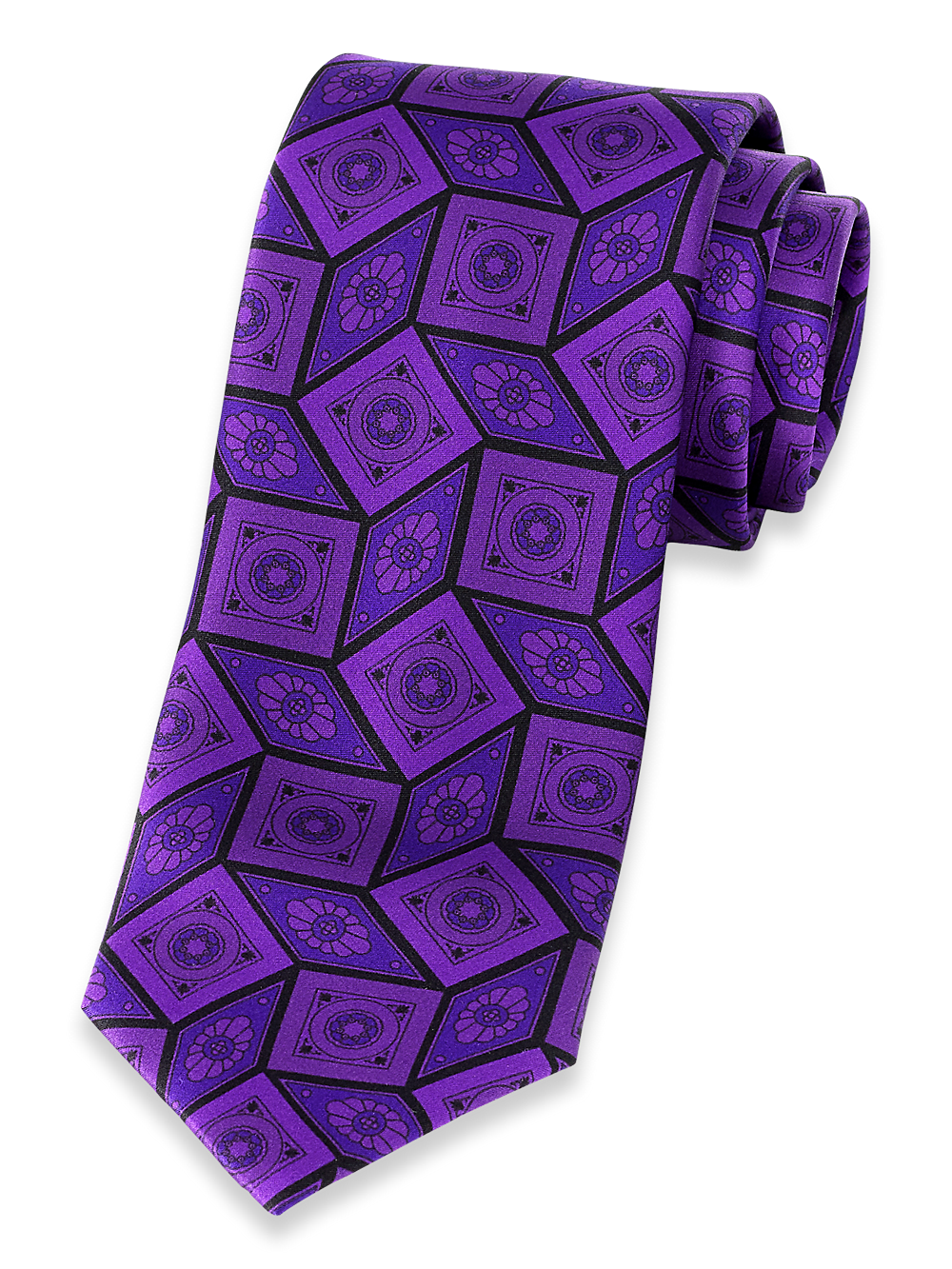 Product Image of Medallion Printed Italian Silk Tie-Purple