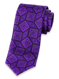 Medallion Printed Italian Silk Tie - Purple