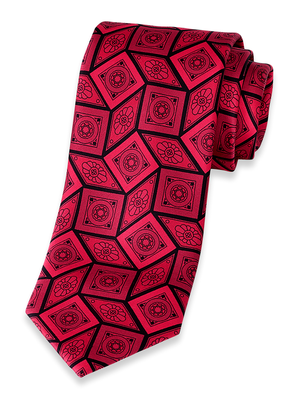 Product Image of Medallion Printed Italian Silk Tie-Red