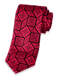 Medallion Printed Italian Silk Tie - Red