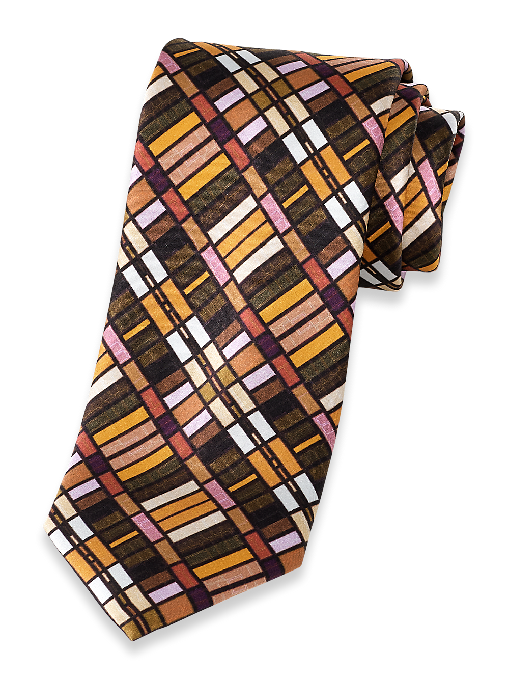 Product Image of Geometric Printed Italian Silk Tie-Tan Multi