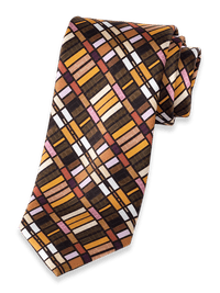 Geometric Printed Italian Silk Tie - Tan Multi