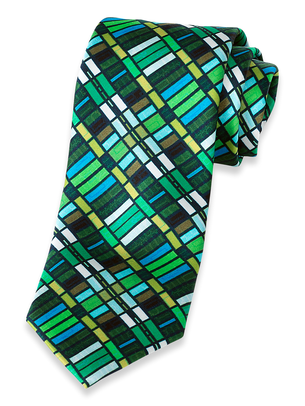 Product Image of Geometric Printed Italian Silk Tie-Green Multi