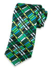 Geometric Printed Italian Silk Tie - Green Multi