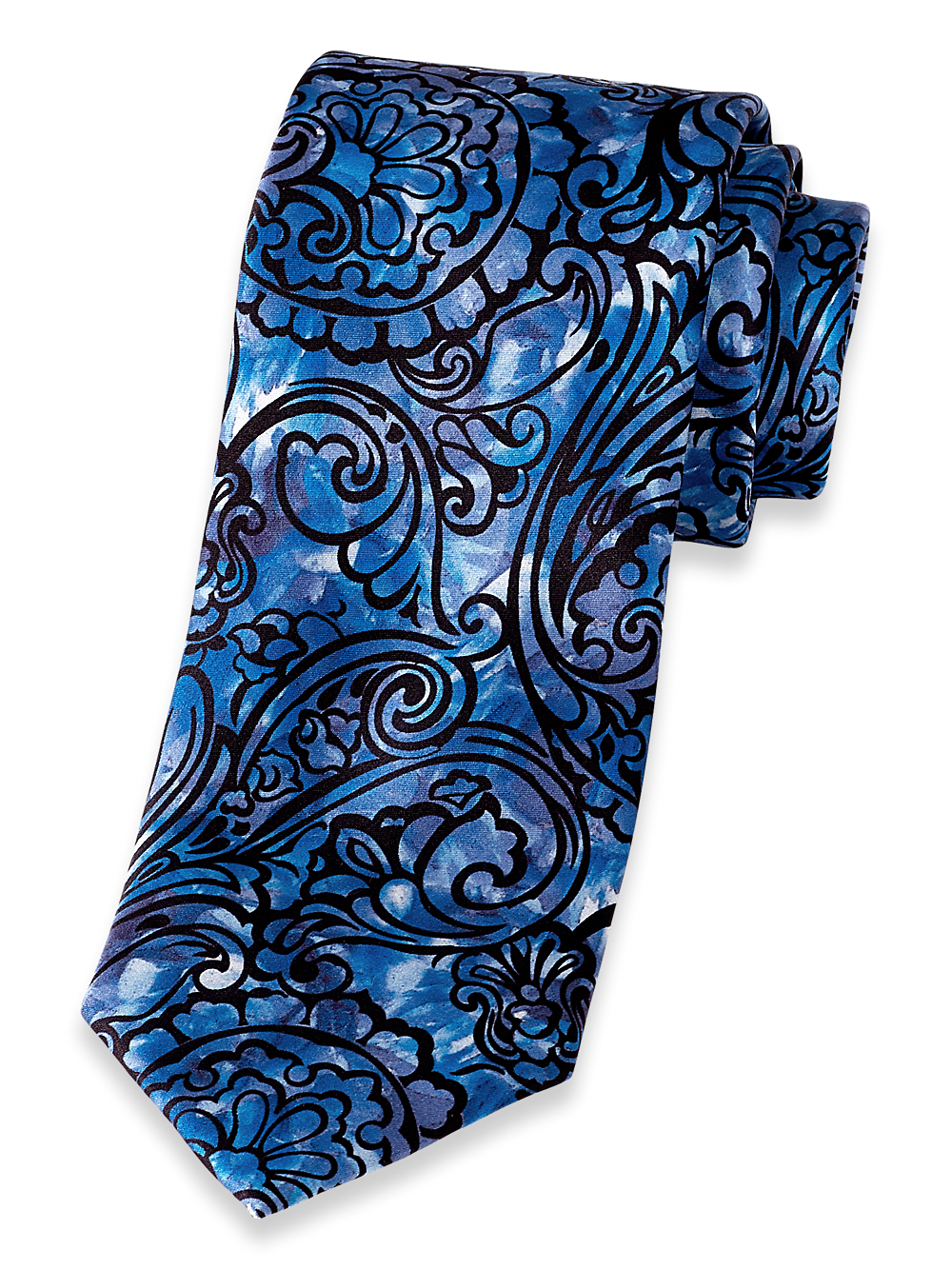 Product Image of Paisley Printed Italian Silk Tie-Blue