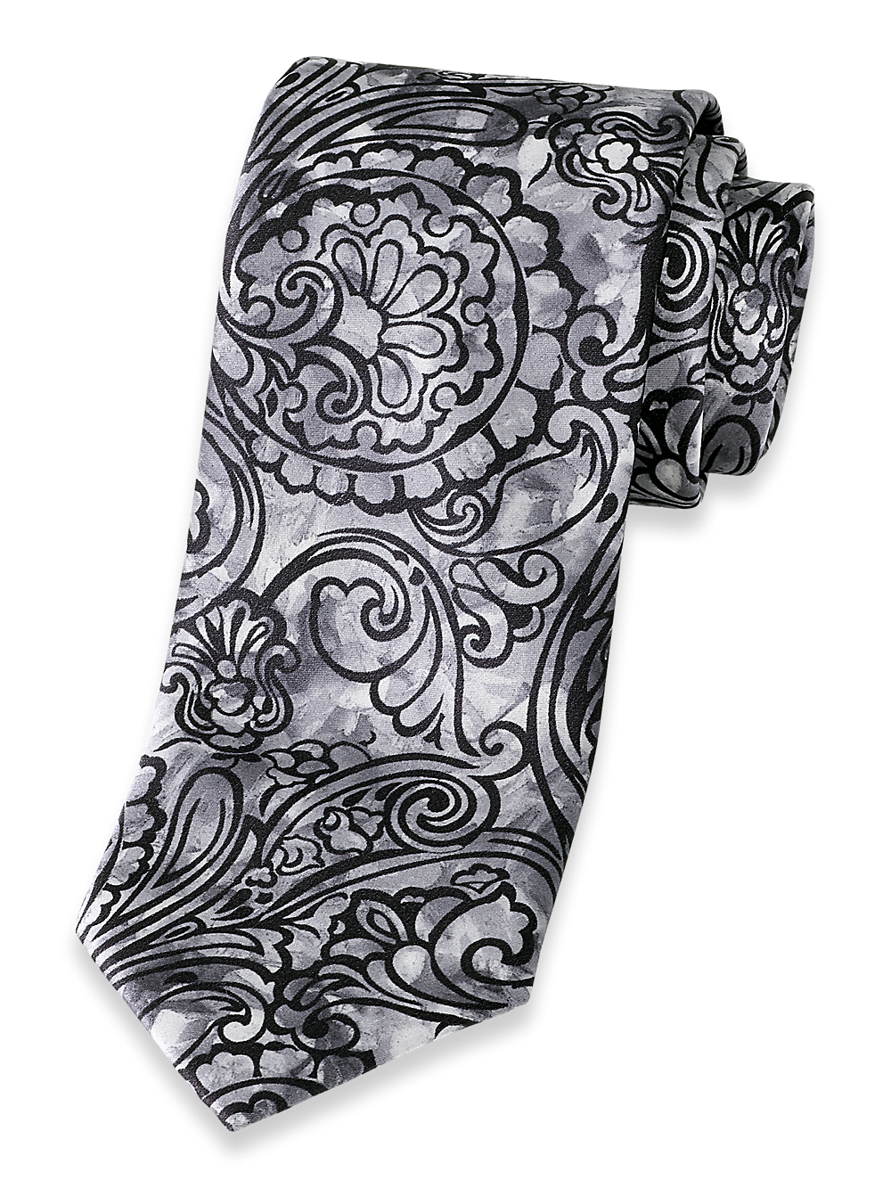 Product Image of Paisley Printed Italian Silk Tie-Silver