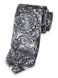 Paisley Printed Italian Silk Tie - Silver