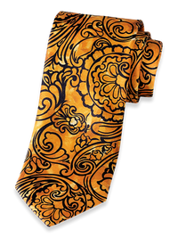 Paisley Printed Italian Silk Tie - Orange