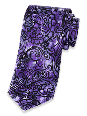 Paisley Printed Italian Silk Tie - Purple