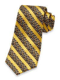 Stripe Woven Silk Blend Tie - Navy/gold