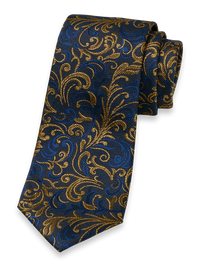 Filigree Motif Woven Silk Blend Tie - Navy Multi