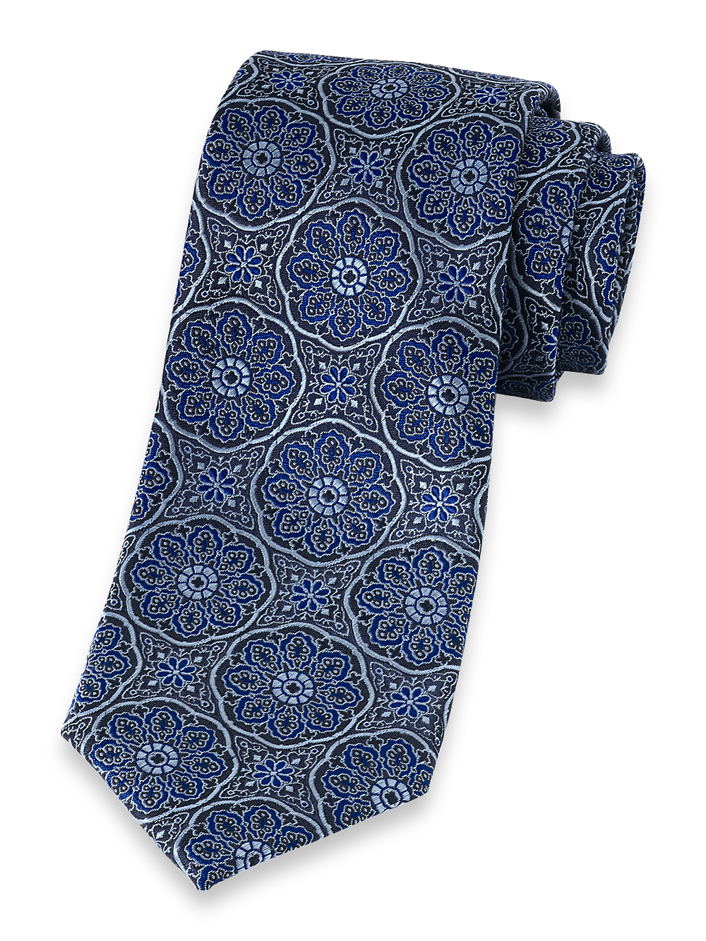 Product Image of Medallion Woven Silk Tie-Blue