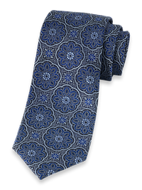 Medallion Woven Silk Tie - Blue