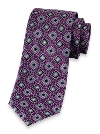 Geometric Woven Silk Tie - Purple