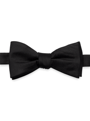 Solid Woven Silk Pre-Tied Bow Tie - Black