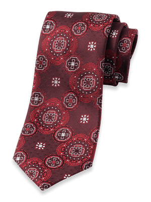 Medallion Woven Silk Tie - Red