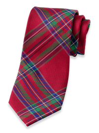 Tartan Plaid Woven Silk Tie - Red Multi