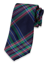 Tartan Plaid Woven Silk Tie - Navy Multi