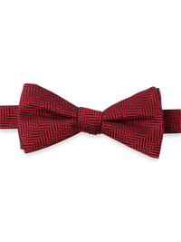 Herringbone Woven Silk Pre-tied Bow Tie - Red