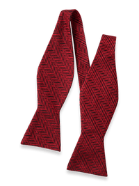 Herringbone Woven Silk Self-tie Bow Tie - Red