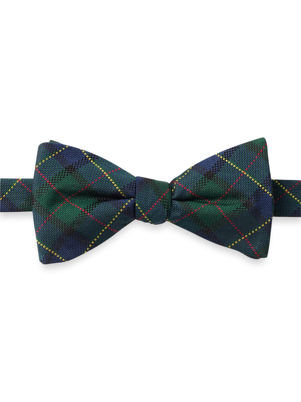 Product Image of Plaid Woven Silk Pre-tied Bow Tie-Green Multi