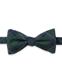 Plaid Woven Silk Pre-tied Bow Tie - Green Multi