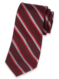 Stripe Woven Silk Tie - Red/grey