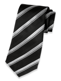 Stripe Woven Silk Tie - Black/grey