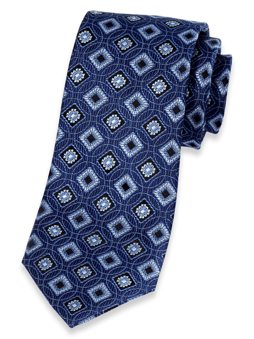 Product Image of Medallion Woven Silk Tie-Navy