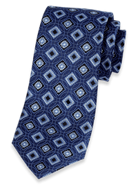 Medallion Woven Silk Tie - Navy