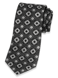 Medallion Woven Silk Tie - Black