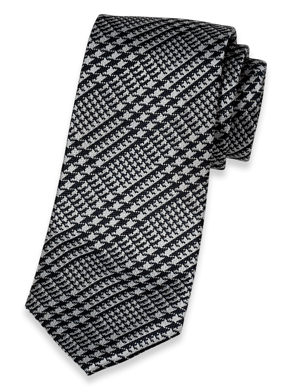 Product Image of Houndstooth Woven Silk Tie-Black/Grey