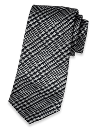 Houndstooth Plaid Woven Silk Tie - Black/grey