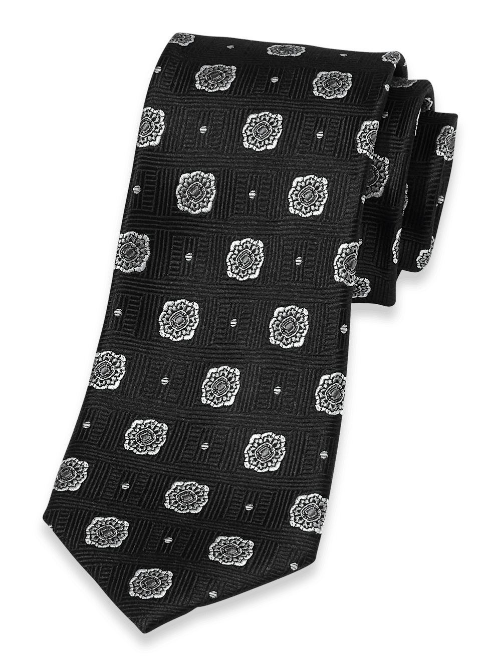 Product Image of Medallion Woven Silk Tie-Black