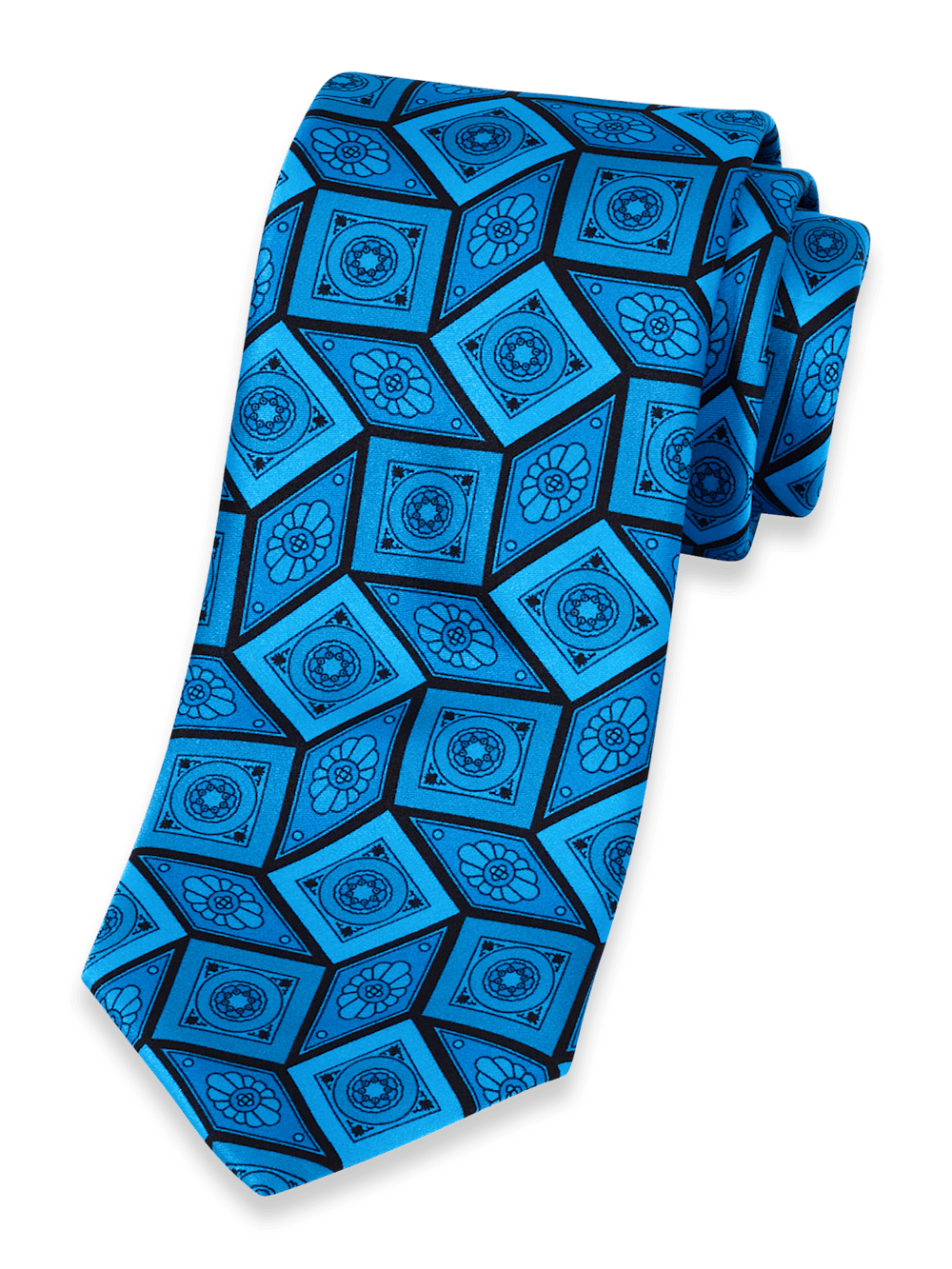 Product Image of Medallion Woven Silk Tie-Teal