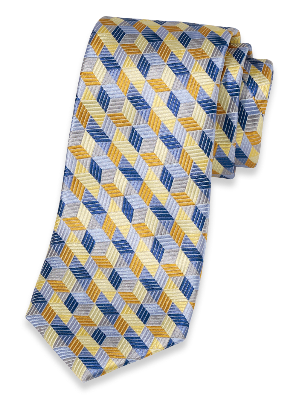 Product Image of Geometric Woven Silk Tie-Yellow/Blue