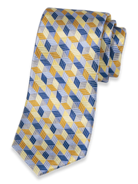 Geometric Woven Silk Tie - Yellow/blue