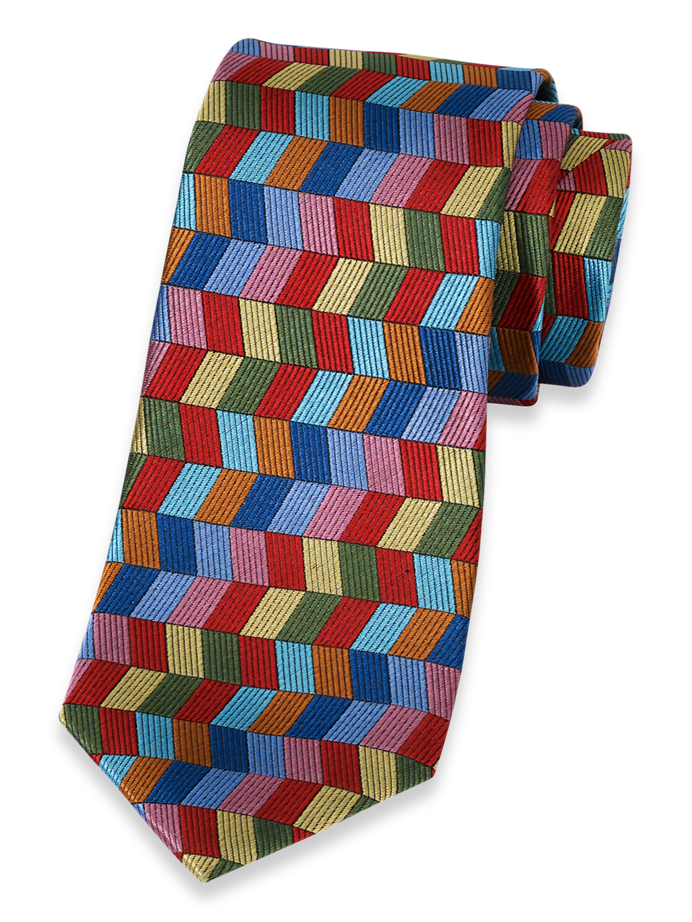 Product Image of Geometric Woven Silk Tie-Red Multi