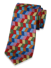 Geometric Woven Silk Tie - Red Multi