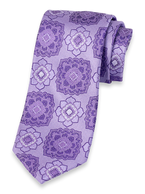 Medallion Woven Silk Tie - Purple