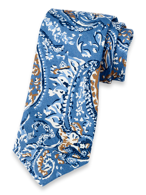 Paisley Woven Silk Tie - Blue/tan