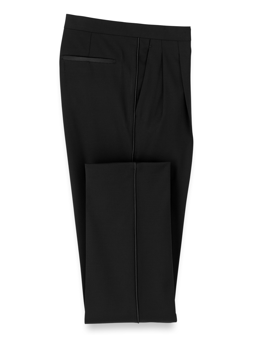 Product Image of Wool Stretch Tuxedo Pants-Black#model_pleated front