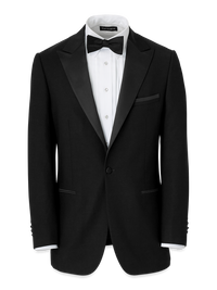 Wool Stretch Single Breasted Peak Lapel Tuxedo Jacket - Black