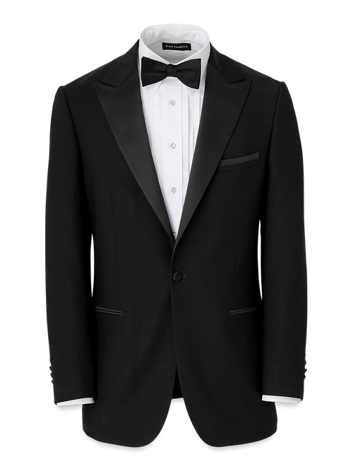 Wool Stretch Single Breasted Peak Lapel Tuxedo Jacket - Black