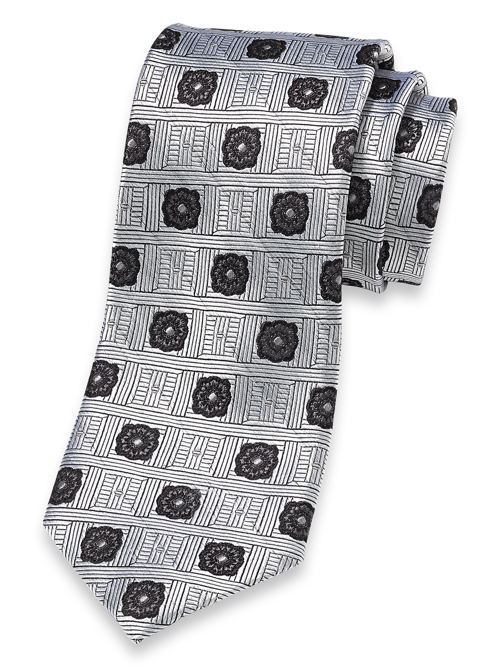 Product Image of Medallion Woven Silk Tie-Silver