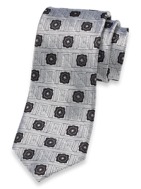 Medallion Woven Silk Tie - Silver